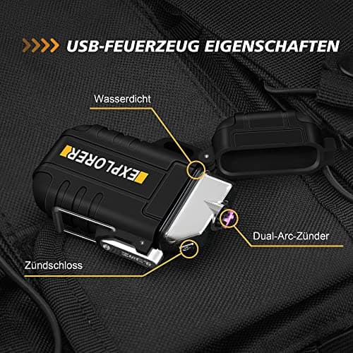 lafagiet USB Rechargeable Lighter, Waterproof Dual Arc Lighters for Camping Hiking Outdoor Survival Kits (F13-Black) — view 2