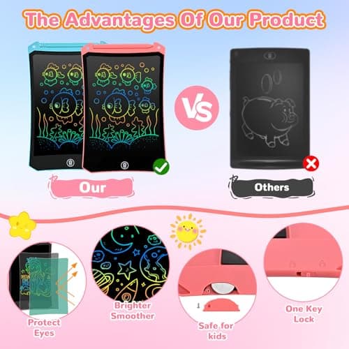 [2 Pack] cimetech 8.5 Inch LCD Writing Tablet travel toys for Kids, Colorful Screen Drawing Pad and Doodle Board, Holiday Travel Essentials Birthday Gift for 3 4 5 6 7 8 Year Old Boys Girls(Pink&Blue) — view 4