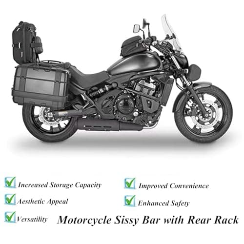 Motorcycle Backrest Sissy Bar with Rear Luggage Rack Compatible with Kawasaki Vulcan S 650 VN650 Top Box Holder Support Bracket Metal Extended Seat Shelf Cargo Carrier Rear Passenger Backrest — view 2