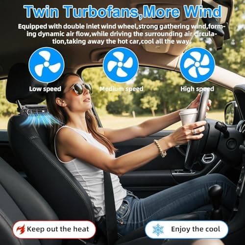 2-Pack Car Backseat Fan – 3000mAh Rechargeable Battery, 3-Speed Clip-On Car Seat Cooler & Air Circulator – Adjustable Angle Ventilation for Road Trips, Camping, Travel & Long Drives — view 6