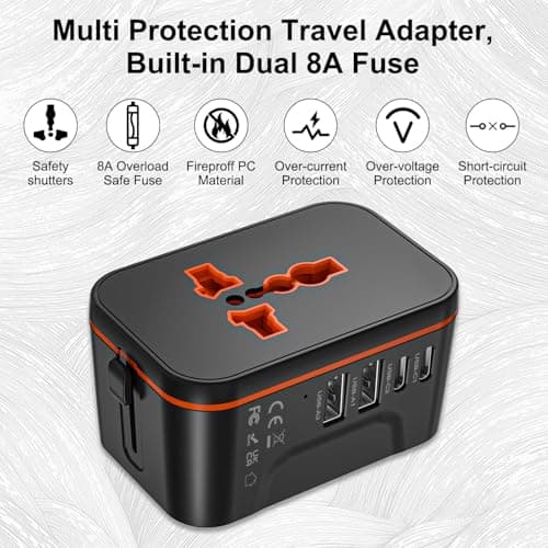 Universal Travel Adapter Worldwide, Travel Plug Adapter Worldwide with 2 USB C and 2 USB A Ports, All In One Universal Power Adaptor International Plug Adaptor UK to Europe EU USA AUS Australia Japan — view 6