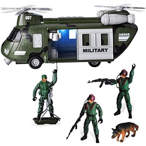 JOYIN Military Vehicles Toy Set of Friction Powered Transport Helicopter with Light and Sound Siren, and Soldier Army Men Action Figures for Kids, Green, Toy Gifts for 3 4 5 6 7 8 Year Old Boys — view 6