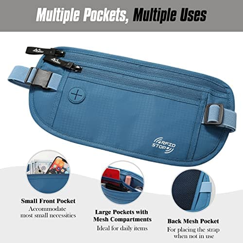 MoKo Travel Money Belt with Hidden RFID Blocking Wallet, Blue — view 4