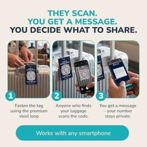 Smart Luggage Tags | Privacy QR Code Luggage Tag Keeps Personal info Private | Customizable Travel Suitcase Tags for Women Men | Use with GPS Bag Locator Tracking Tags, Air Tag for Android or iOS — view 3