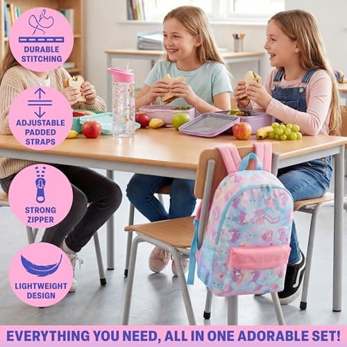 Get Trend Squishmallows Girls Backpack Set, 2 Pcs Lightweight School Bag with 500ml Water Bottle, Sports Travel Book Bag, Kids Large Rucksack, School Supplies, Gifts for Girls (Multi Squishmallows) — view 3
