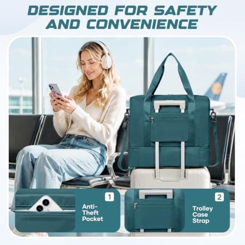 for Easyjet Airlines Underseat Cabin Bag 45X36X20 Weekend Overnight Carry on Holdall for Women Travel Duffel Sport Gym Tote Mum Hospital Bags with Wet Pocket,D04-Peacock Blue — view 6