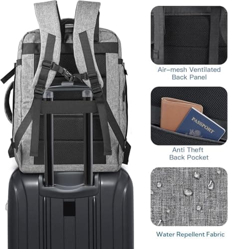 Gieury 55L Carry On Backpack, Extra Large Travel Backpack for Men & Women, Expandable Big Capacity For Airplanes, Travel Gifts for Men Women, Fits 18.4 Inch Laptop, Luggage Suitcase Daypack Bag, Grey — view 5