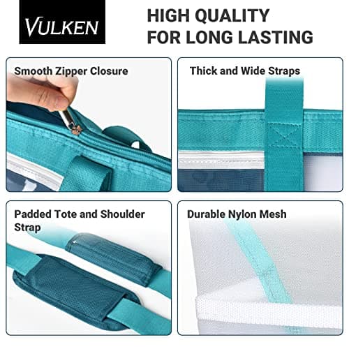 Vulken 42L Extra Large Mesh Beach Bag. 9 Pockets Top Zip Tote Bag, Turquoise — view 5
