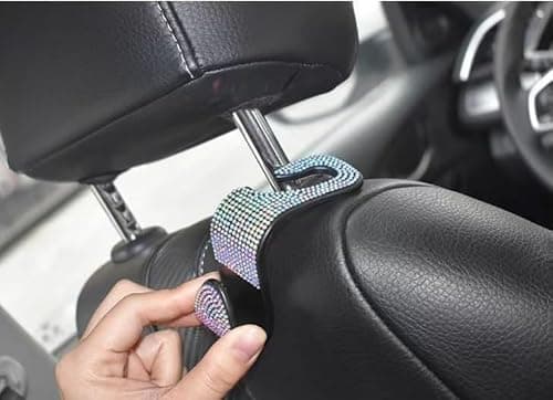 Amazleer Car Hooks, Bling Rhinestones Crystal Backseat Hanger, Universal Seat Back Organiser for SUV Truck Vehicle, 2 Pack (Silver) — view 5