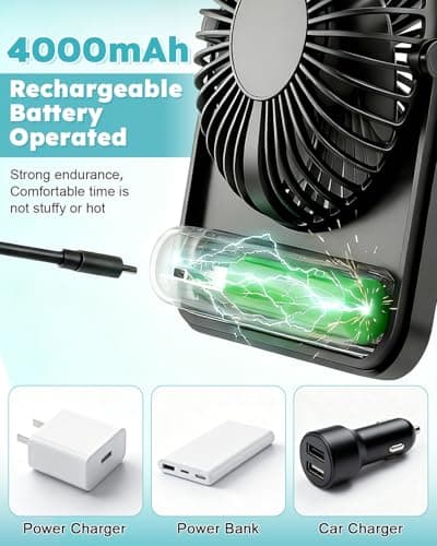SOQSYS Cruise Approved Fan with 4000mAh Battery, Portable Fan for Cruise Magnetic Hook Included to Hang on Cabin Walls, 5-Speed Tavel Fan for Hotel Bedside Sleeping Cruise Ship Essentials — view 5