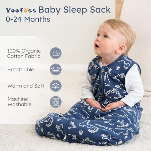 Yoofoss Baby Sleeping Bag 1.5 Tog - 0-6 Months Winter Sleeping Bag Baby 100% Organic Cotton Sleep Sack for Newbron Infant Toddler Warm Soft Dinosaur — view 2