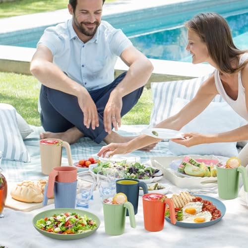 8-Pack 350ML Reusable Plastic Cups with Handles, Unbreakable Shatterproof Tumblers - Plastic Cups Stackable for Hot/Cold Drinks, Freezer & Dishwasher Safe, Multi-Color for Travel, Camping, Parties — view 4