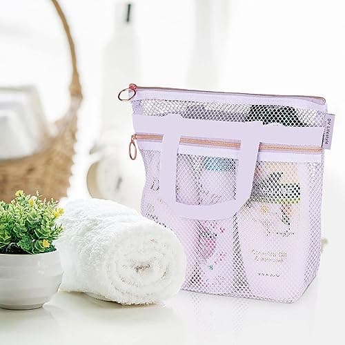 Bath & Shower Accessory Portable Zip Pouch with Compartments for Use Ideal for Gym Travel Camp Beach Sunscreen Storage (White, One Size) — view 2