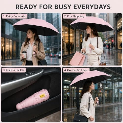 WHJYCC Compact Folding Umbrella - Pink Travel Umbrella with Storage Case — view 6