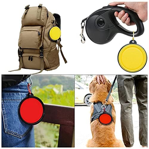Collapsible Dog Bowl,Collapsible Dog Water Bowls for Cats Dogs, Portable Pet Feeding Watering Dish,Portable Dog Water Food Bowl with Carabiner (Small(350ML), Red+yellow) — view 6