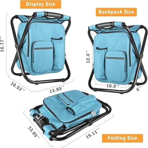 Kikerike Backpack Stool Cooler Chair Heavy Duty 300 LBS Max Load Portable Lightweight Folding Fishing Cooler for Camping Hunting Fishing - Sky Blue — view 2