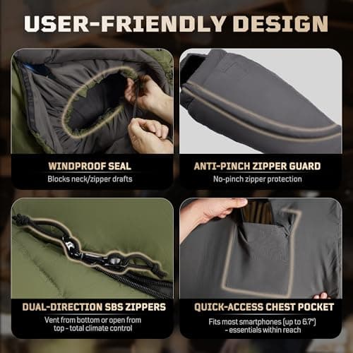 3–4 Season Sleeping Bag for Adults (Comfort 0°C-5°C) – Fits up to 185cm (6'1") Lightweight, Water-Resistant Mummy Sleeping Bag with Hood, Compact Compression Sack for Camping & Hiking — view 3