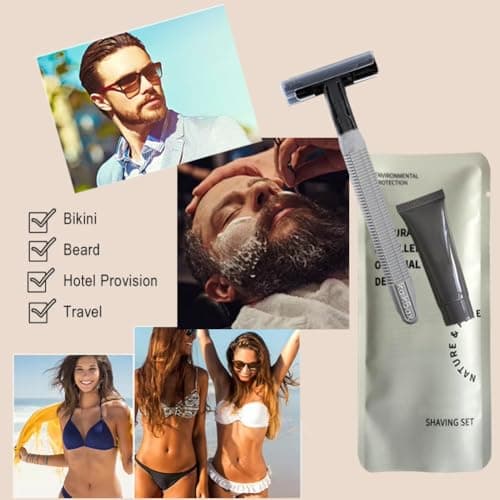 10Pack Sensitive Skin Travel Disposable Razors Kit Individually Wrapped; Eco-Friendly Manual Shaving Set with 10g Shave Cream; Hotel Shaving Razor for Travel,Home, Daily Use — view 6