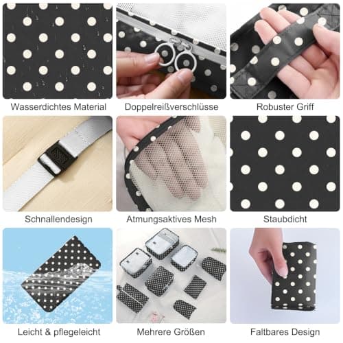 Suitcase Organiser Set, 10 Pieces Packing Cubes for Suitcase Travel Accessories Suitcase Organiser Set Clothes Bags Packing Cubes Cosmetic Travel Organiser Packing Bags for Suitcases White Dots — view 4