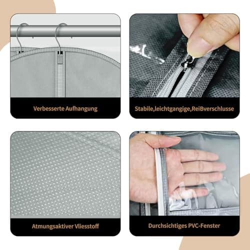 Tenbrachian 2 Garment Bags & 2 Shoe Bags, 23 x 47 in Suit and Garment Covers BagsDust-Proof Clothes Covers Protector BagsMoth Proof Dress Bag with Zip, for Women Men Coat Jacket(Grey) — view 4