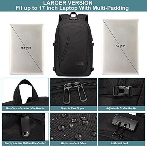 WENIG Large 17.3 Inch Travel Laptop Backpack Water Resistant Anti-Theft Computer Work Bag with USB Charging Port Lock Big Business School Rucksack for Men and Women - Black — view 4
