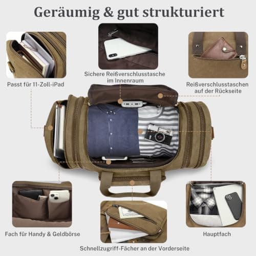 Gonex 60L Expandable Canvas Holdall for Men, Travel Duffle Overnight Bag — view 3