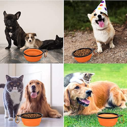 Collapsible Dog Bowl,Collapsible Dog Water Bowls for Cats Dogs, Portable Pet Feeding Watering Dish,Portable Dog Water Food Bowl with Carabiner (Medium(650ML), Orange) — view 6