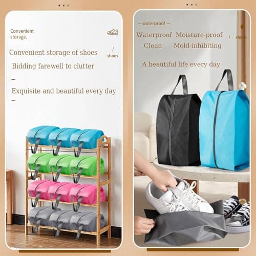 CJWLKJ 6Pcs Multi-Size Travel Shoe Bags Portable Travel Gifts Shoe Organizer with Zipper Closure, Waterproof Nylon Shoe Storage Organizer with Handle Travel Bags for Men and Women, Black — view 5