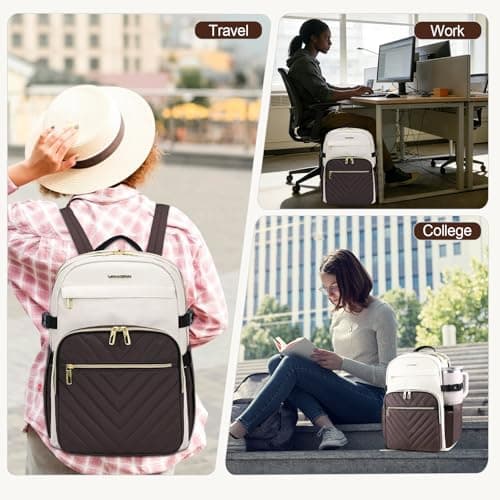 VANKEAN Laptop Backpack Women, 15.6" Backpacks Business College Work Coffee — view 6