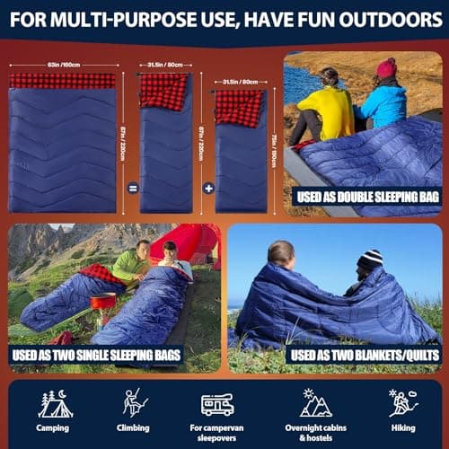 ETGLCOZY Double Sleeping Bag for Adults Camping, XL 2 Person, Navy/Red — view 5