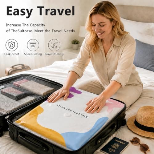 No Pump Vacuum Storage Bags with Zips Extra Large Better Life Space Creator Travel Bag Ziplock Suction Pack Moving Compression Bags forClothes, Blanket, Down Quilt (39.37 * 31.5 * 11.81 inch, 2PCS） — view 4
