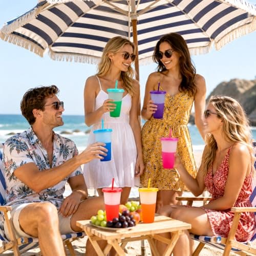 6 Pcs 24 oz Colour Changing Cups Reusable Tumblers with Lids and Straws — view 5