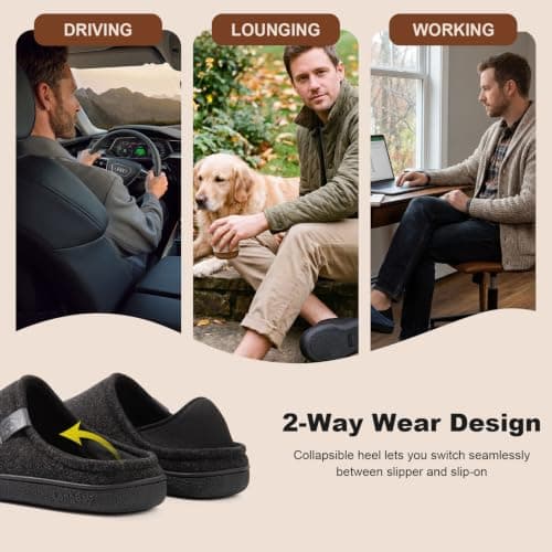 LongBay Mens Slippers Indoor Outdoor Memory Foam House Shoes Black 12 UK — view 6