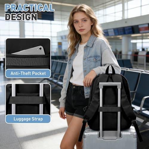 HYC00 School Backpack for Teens Secondary School Bag Girls Boys College Backpack Water Resistant 15.6” Laptop Backpacks for Women Men Anti Theft Rucksack Bags Work Bookbag Student Casual Daypack,Black — view 5
