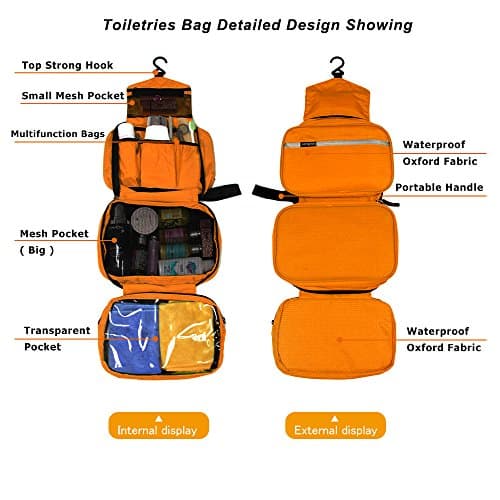 jiemei Hanging Toiletry Bag Waterproof, Travel Wash Bag for Men & Women with 4 Compartments, Foldable Compact Size, Super Durable Fabric — view 4