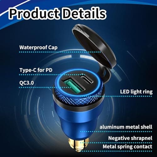 30W Motorcycle USB Charger DIN Plug Type C+USB A Fast Charging Adapter — view 5
