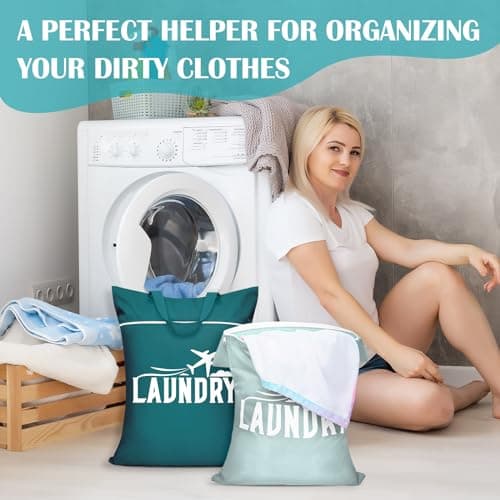 2 Pcs Large Travel Laundry Bags - Waterproof with Handle, Washable Dirty Clothes Bags for Travel, Wet & Dry Bag, Bathing Suit & Gym Clothes Laundry, Swimming Pool & College Dorm — view 3