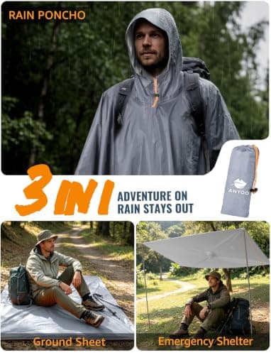 ANYOO Waterproof Rain Poncho Lightweight Reusable Adult Unisex Multi-use — view 5