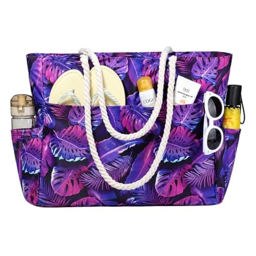 RAVUO Large Beach Bag for Women, 35L Water-Resistant Sandproof Tote with Floating Lining & 8 Pockets, Lightweight Foldable Family Beach Tote for Holiday, Pool, Gym & Travel