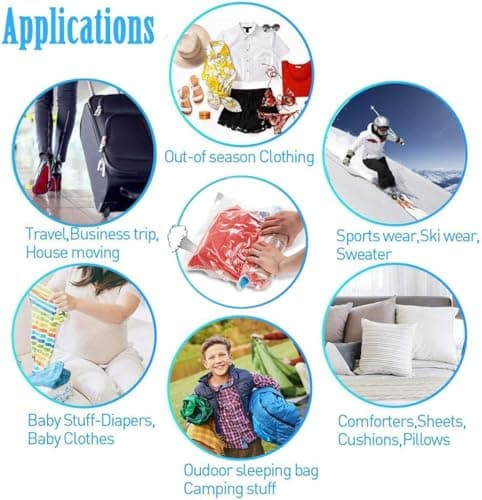 Compression Bags for Travel, Storage and Camping,12 Pcs (Small×4,Large×4,Jumbo×4) Roll Up Reusable Travel Space Saver Vacuum Storage Bags, No Vacuum or Pump Needed,by Aimary-Tech — view 3