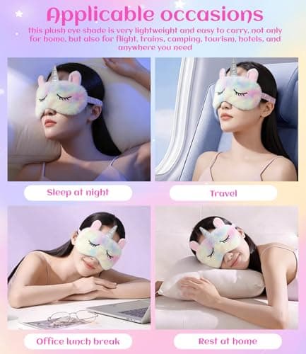Eye Masks for Sleeping, Cute 3D Animal Eye Masks Plush Sleep Mask Cartoon Blindfold Eyeshade Travel Eye Cover for Girls Adult - Unicorn — view 5