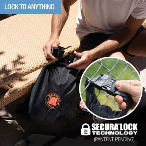WaterSeals Locking Backpack + Waterproof Bag for Women & Men with Ripstop Material & Anti-Theft Combination Lock to Protect Wallet, iPhone or Valuables at the Beach, Pool, Skiing, or Camping, Black — view 6