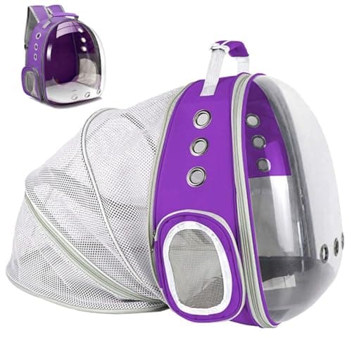 ZHUIYIWIN Cat Carrier Backpack, Expandable Cat Carrier Backpack, Ventilated Cat Bubble Backpack for Pet, Pet Carrier for Travel Hiking Walking Camping (Purple, Rear Extension)