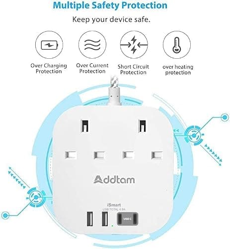 Extension Lead, Power Strips with 2 Way Outlets 4(4.5A, 2 Type C & 2 USB-A) — view 5