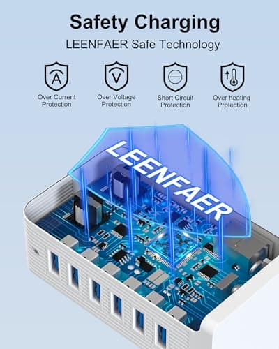 LEENFAER USB Charging Station for Multiple Devices, 25W USB Charger Block,6 Ports Charging Hub,Multi Charger（White) — view 4