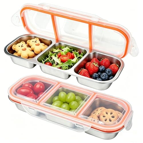 Surflyee 2PCS Stainless Steel Snack Boxes with 3 Compartments