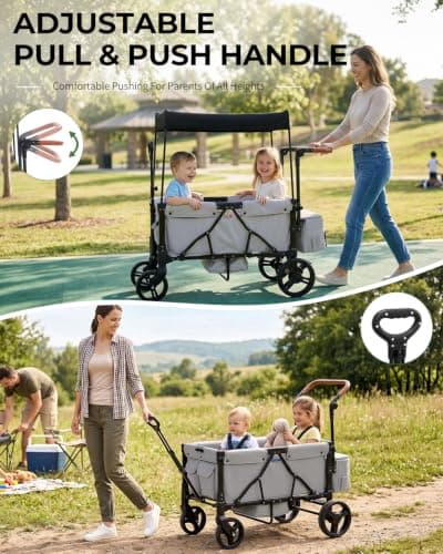 LALAHO Folding Wagon Stroller for 2 Kids with 5-Point Harness, Grey — view 4