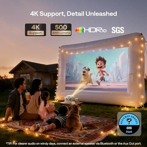 Aurzen BOOM Mini Smart Projector with Google TV, 500 ANSI, Off-White — view 3