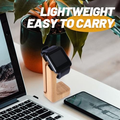 DEEPCRAFF Bamboo Charging Bracket for Smart Watch with Non-slip Pad Display Stand with Natural Wood Grain for Home Travel — view 5