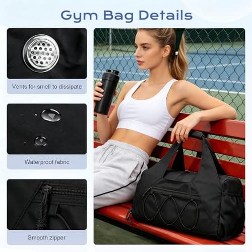 flintronic Sports Gym Bag for Women, Yoga Mat Bag, Travel Duffel Bags with Shoe Compartment and Wet Pocket, Sports Bags with Water Bottle Pouch for Yoga, Gym, Travel, Black — view 3
